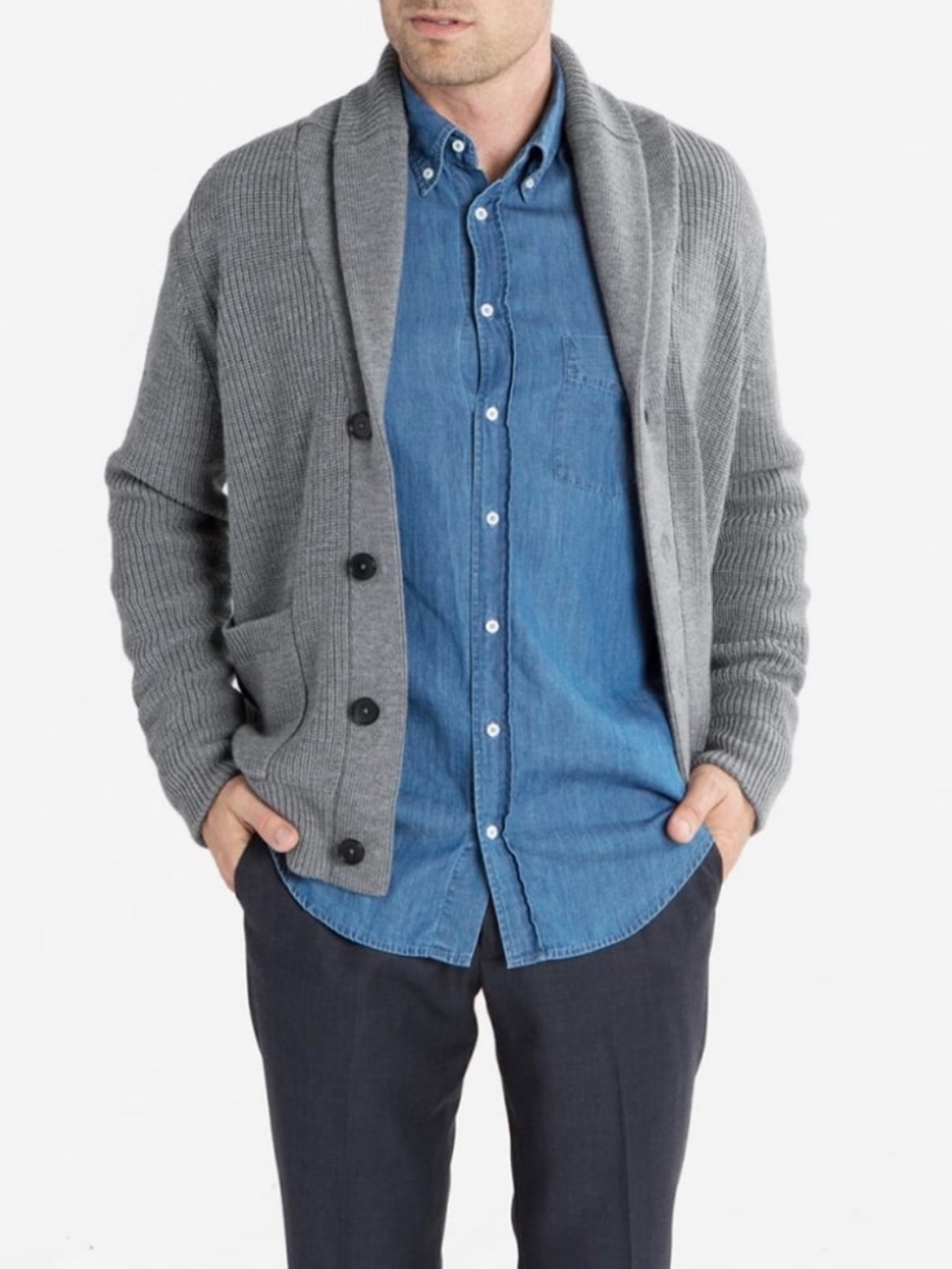 Everlane Gray Shawl-Collar Button Wool Cardigan. Normcore. Lagenlook. Mens M